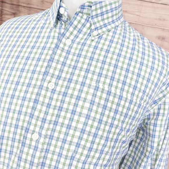 GH BASS CO LONG SLEEVE GREEN BLUE PLAID BUTTON DOWN SHIRT MENS XL - Picture 2 of 6